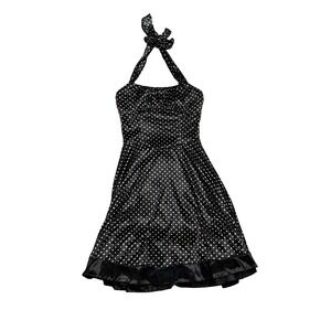Ruby Rox Black White Polka Dot Halter Dress Pin Up Rockabilly Fit Flare Small